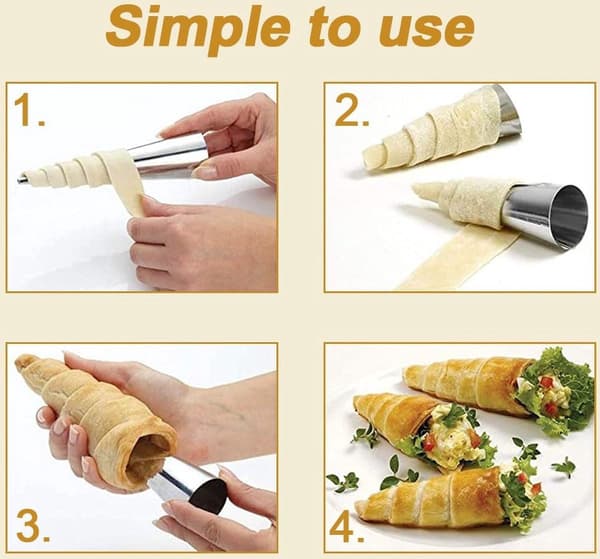 Croissant Bageform, Cremeform, Rustfrit stål, Glat og smuk, Let at rengøre, til Cannoli-rør, Croissant, Bageforme, 20 stk.