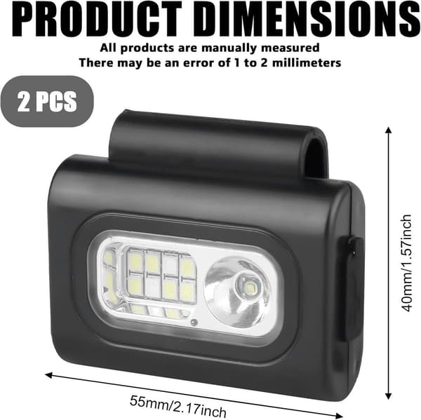 ING 2 stk. LED-klipplykt, oppladbar, liten hodelykt, brystlys, mini-hodelykt, nattlys, USB-løpelys for løping, jogging, camping