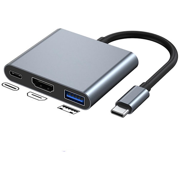 3-i-1 USB-C til HDMI-adapter - USB-dokk - 4K HDMI - Multiportadapter - Kompatibel med Android/iOS/Windows