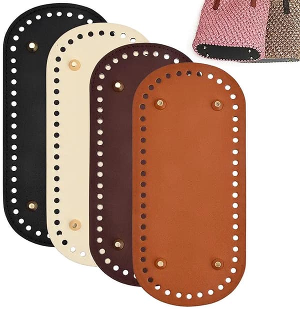 Virka Väska Bas 4 Delar Oval PU Läder 22x10 Cm Stickning Virka Oval PU Väska Bas Med Hål DIY Tillbehör för Virkade Väskor Handväskor Axel