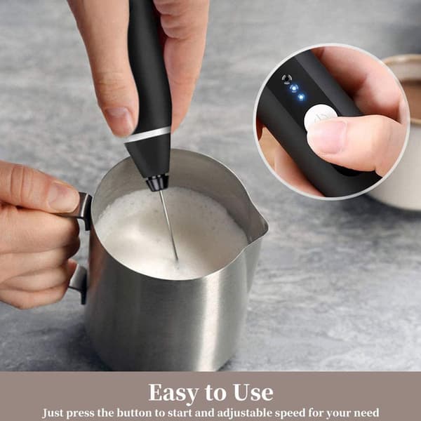 2-i-1 Elektrisk Kaffe Melkeskummer - USB Oppladbar - Eggvisp - Blender - Svart Melkeskummer