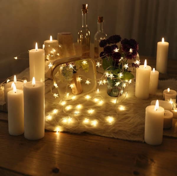 LED lyslenke med stjerner - varmhvit - DIY (10 meter, 70 stjerner)