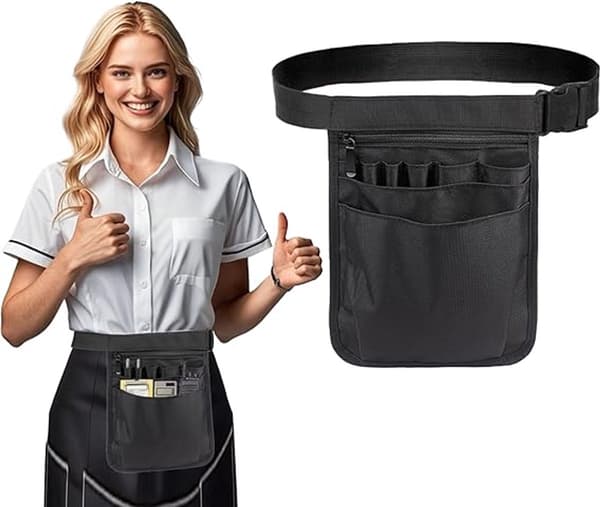 ING Serveringsförkläden, servitörstillbehörsväskor, multifunktionella midjeväskor lämpliga för förvaring av catering-, trädgårds- och vårdprodukter - svart
