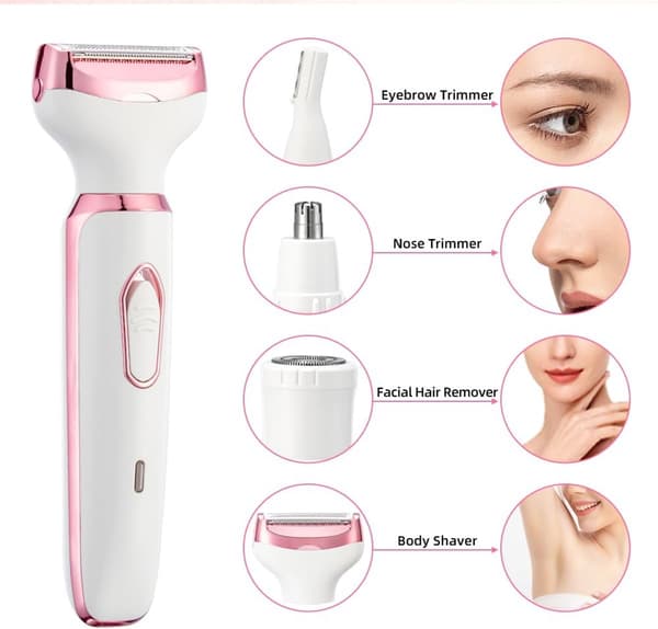 ING 4-i-1 Elektrisk Barbermaskin/Epilator - Dame - Rosa, Hvit
