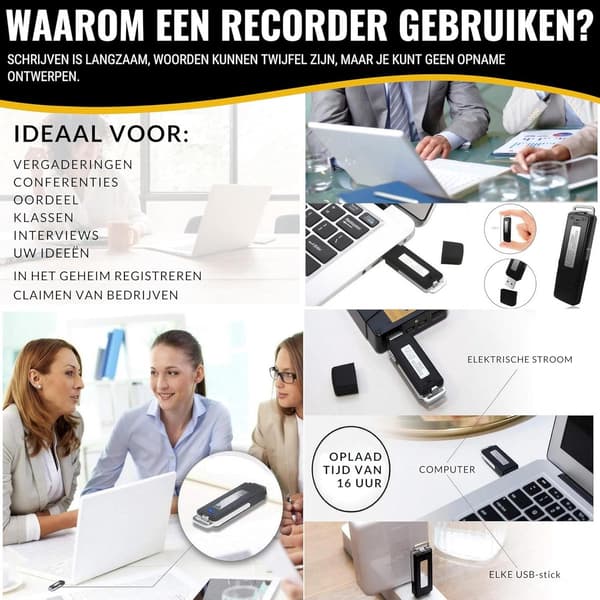 USB Digital Stemmeoptager, Mini Bærbar Stemmeoptager 8GB, Ideel lydoptager til møder, interviews, konferencer
