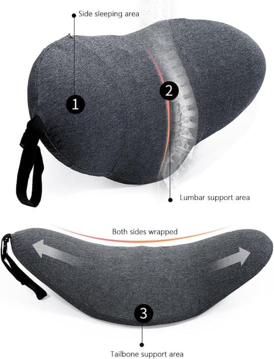 Selkätukityyny - Ergonominen memory foam -ristiseläntukityyny – 49×27×13,5 cm – Tummanharmaa