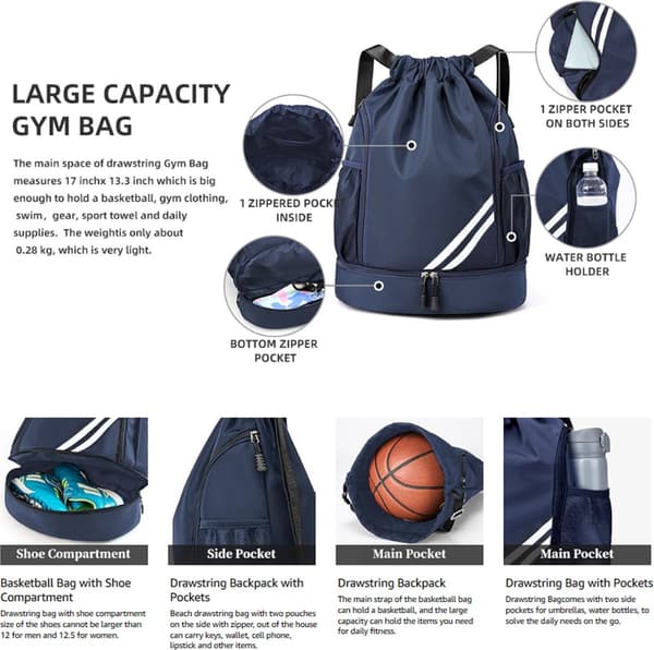 ING 1 stk. - Marineblå 43x34x15CM - Snørepose
