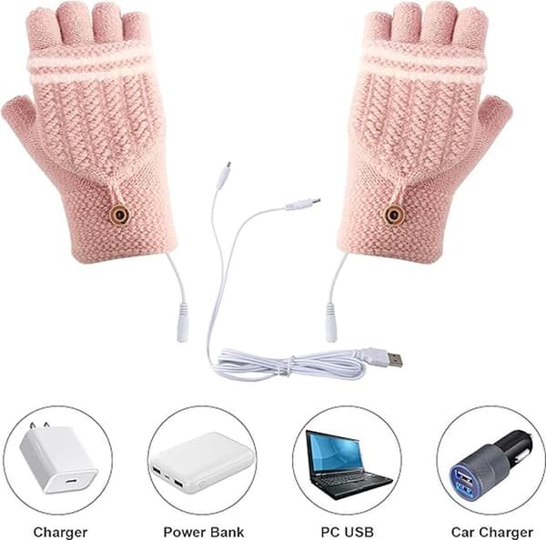 ING Unisex USB Uppvärmda Handskar - Stickade Skyddshandskar - Rosa