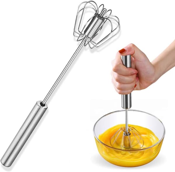 Egg Beater Melkeskummer Halvautomatisk Egg Beater Rustfritt Stål Eggvisp Manuell Håndmikser Selvrullende Eggvisper Tilbehør Eggverktøy Baking