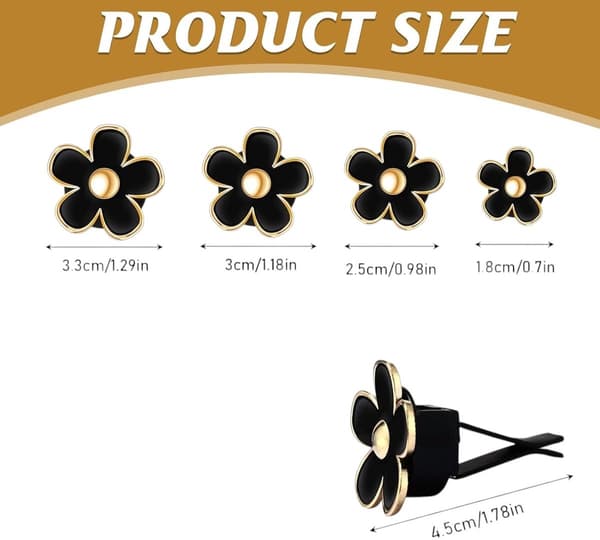 ING Bil Blomst Luftventil Dekoration, 8-pak Clips, Hvid, Sort