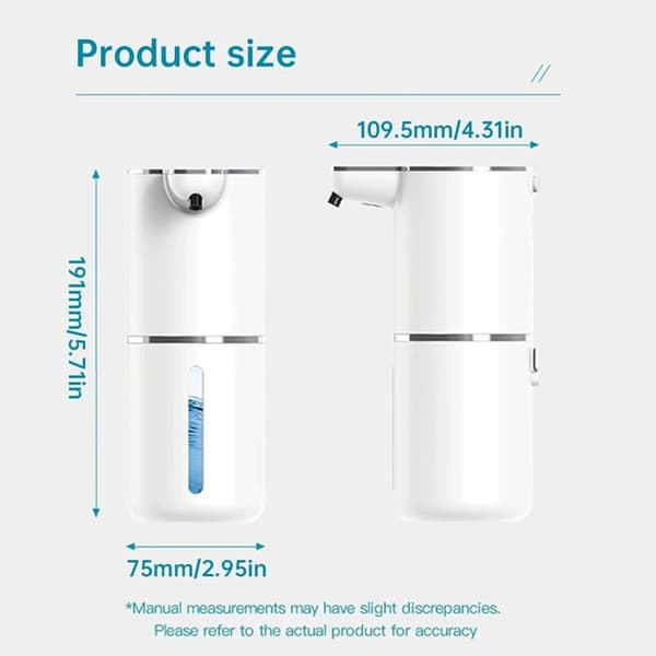 ING Sæbedispenser, Automatisk Sensor Sæbedispenser, Vægmonteret Sæbedispenser 350 ml, 4-Niveauer Justerbar Hvid Flydende Sæbedispenser og, Hvid