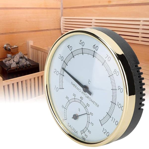 Sauna hygrometer, 2-i-1 utendørs hydrometer, rustfritt stål, termometer, hygrometer opp til 120 °C, presist sauna termometer, innendørs, analog