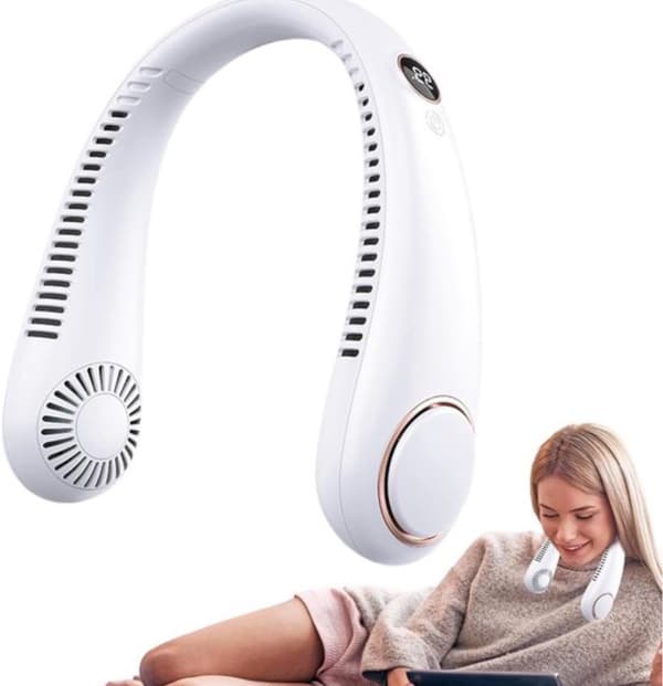 ING Bladeless halsventilator - Bærbar halsventilator - 5 tilstande - med display - Genopladelig - Hvid
