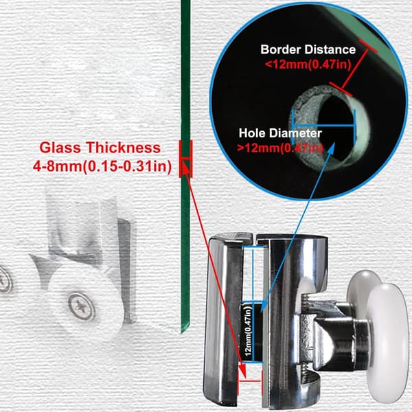 ING 4-delars 23mm duschdörrsrullar - Duschdörrsrullar - 4-8mm böjda