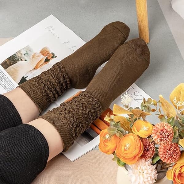 4 par løstsiddende damestrømper - (beige, sort, lys khaki, brun)