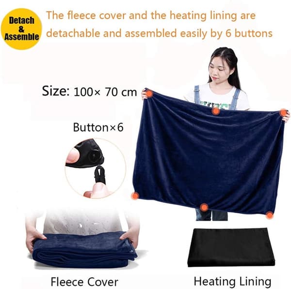 ING Elektrisk teppe - 100x70cm - Varmt teppe - Marineblå