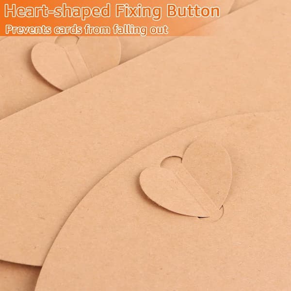 ING 50 brune konvolutter (10,5*7 cm) - inkluderer et blankt papirkort (5*9 cm) - papirkonvolutter med hjerteformet forsegling