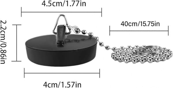 Vaskprop - Vaskdæksel - Vaskpropp - 3 stk - Afløbsprop - Rustfri stål kæde på 40 cm - Diameter 45 mm - Køkkenvaskprop - Badeværelsesvask