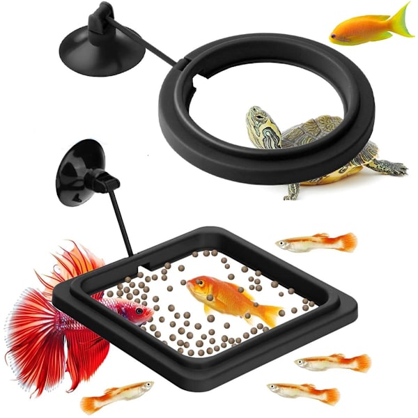 ING 4x Flydende Foderringe - Akvariefoderringe - Flydende Fiskefoderringe - Fiskefoderringe med Sugekopper - Sort