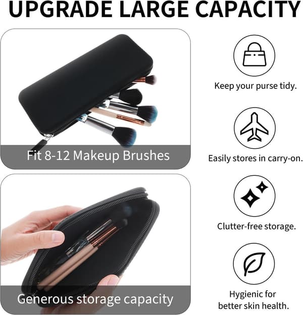 ING Make-upbørste Rejseetui med Lynlås, Silikone Makeupbørsteholder Rejsetaske, sort, 20*8*2.5cm
