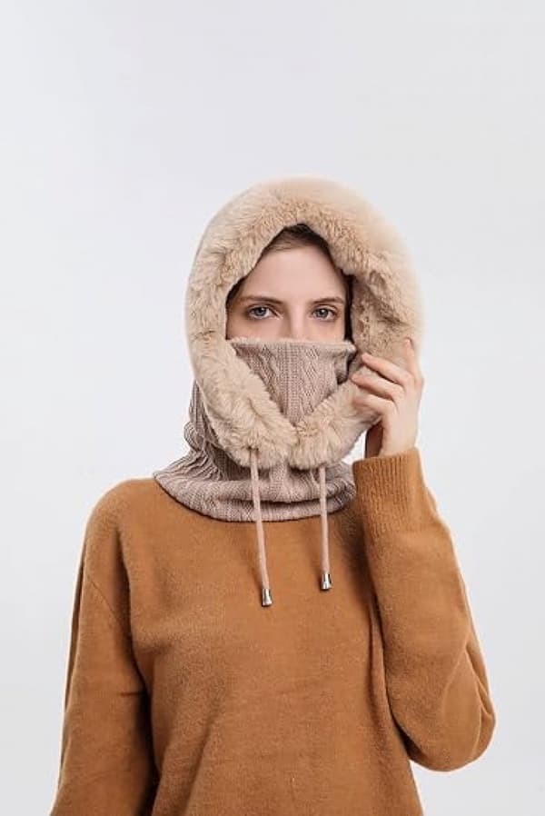 Vintermössa för damer - Stickad mössa - Fleecefodrad mössa med dragsko - Beige