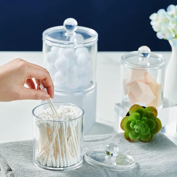 Bomullspinnehållare - 3-pack bomullspinneförvaringslåda - bomullspinnebehållare för badrum - transparent