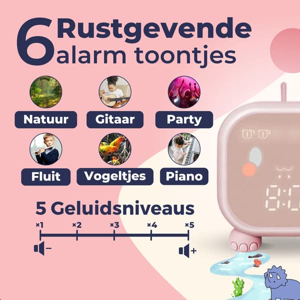 ING Søvntræner, Børn, Børnevækkeur, Børnenatlampe, Grøn Dinosaur