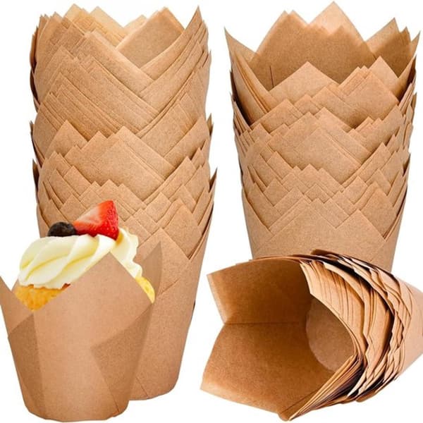 Et sett med 120 papirmuffinsformer - Tulipandesign - Matkvalitets bakepapir
