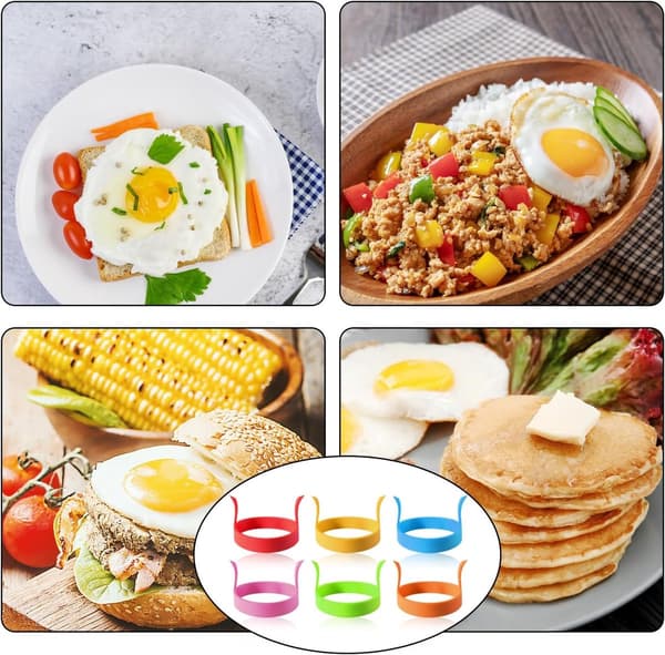 ING Silikon Bakeform 6 Stykker Eggform Pannekakering Non-Stick Eggform Rund Silikon Stekt Eggform Pannekakeform Pannekakemaker Rød Blå Grønn