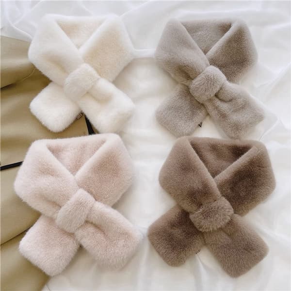 ING Solid fleece halstørklæde, vinter crossover halsedisse - 80*12 cm, beige