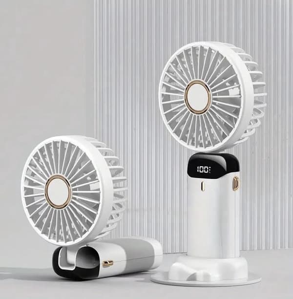 ING Håndholdt Ventilator - Hvid - Mini Ventilator - 3600 mAh - Digitalt Billede - 5 Tilstande
