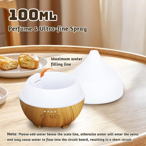 Aroma Diffuser, 100ml, Ultralyd Luftfukter, Aromaterapi, Oljediffuser, Eterisk Oljediffuser Med 7-farget LED-lys Og Automatisk Avstengningsfunksjon
