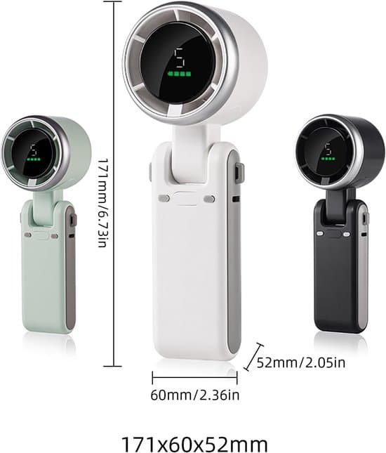 Mini Ventilator – 3600mAh USB Ventilator – 5 Hastigheder – Håndholdt Ventilator med LCD Display – 180° Justerbar Grøn