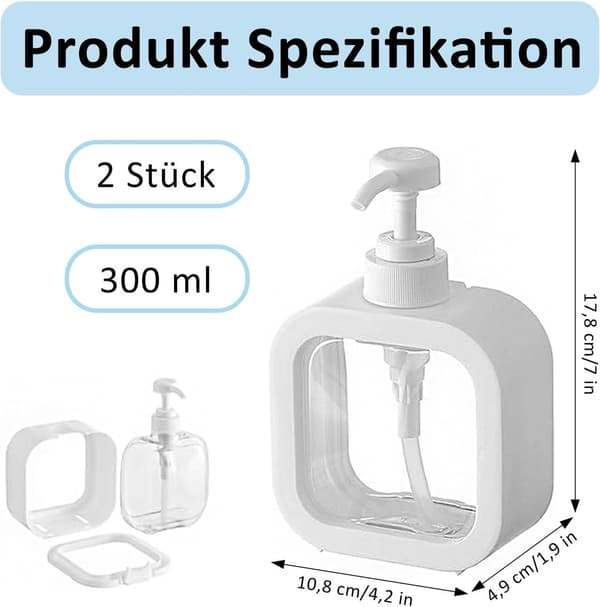 Sæbedispenser, 2-delt Opvaskemiddeldispenser, 300 ml Hvid Pumpedispenser, Lille Sæbedispenser i Plast, Kan Fyldes Med Brusegel,