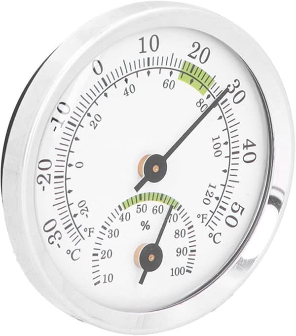 ING Fire-delt og termometer og hygrometer batterifri 58 mm præcision til klimamonitorering i haven, drivhuset og bilen