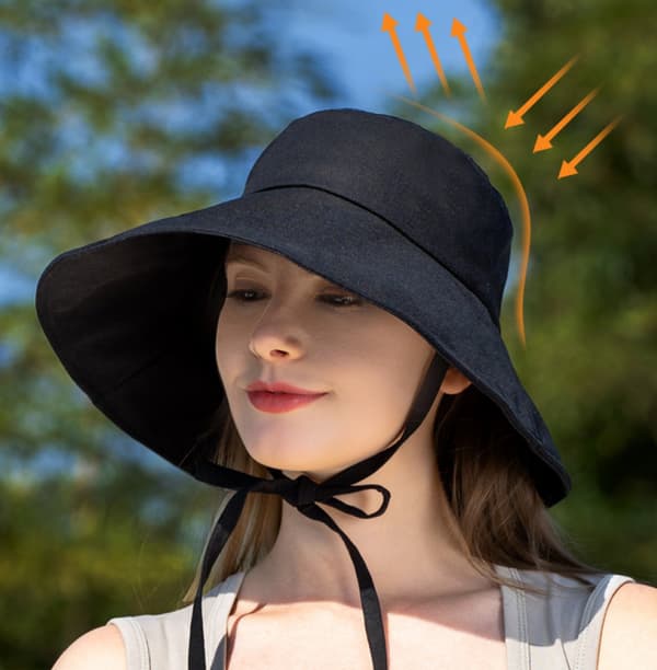 ING Dame Solhat, 17 cm, Solhat, Kvinder, UV-beskyttelse, UV-resistent, Justerbar & Sammenfoldelig Strandhat, Sammenfoldelig, Bred Skygge, Beige
