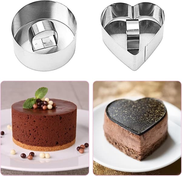 6-delt sæt - Kageringe i rustfrit stål - Dessertform - 8 cm - Mousseform - 3 former - Non-stick værktøj