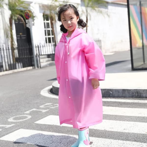 ING Børne Regnfrakke - Pink - Hætte EVA Regnfrakke - 100-140cm