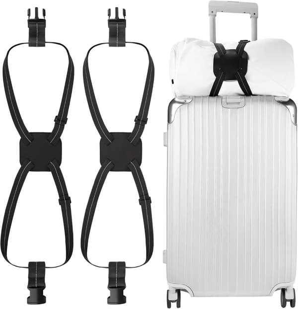 ING Bagage Elastiska Remmar för Väskfästning 2-pack Justerbara Elastiska Bagageremmar med Spänne Svarta Bagageremmar för Resväskor Handbagage