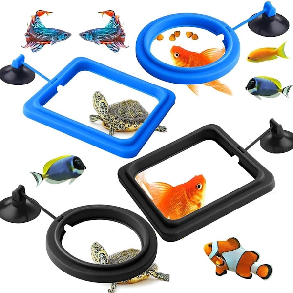 4x Flydende Foderringe - Akvariefoderringe - Flydende Fiskefoderringe - Fiskefoderringe med Sugekopper - Sort