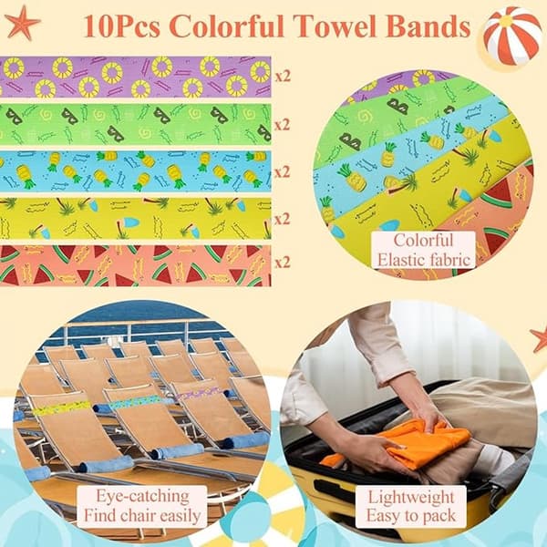 Elastisk badehåndkle stropp 10 stk Badehåndkle elastisk bånd solseng elastisk bånd Tøyelig håndkleholder Badehåndkle stropp stolholdere sommerstrand