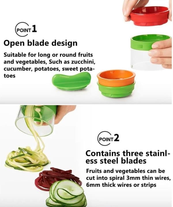 Grønnsaksspiralizer 1 stk spiralizer grønnsakskniv squashkutter pastakutter grønnsakspastakutter 3-i-1 spiralizer for squash