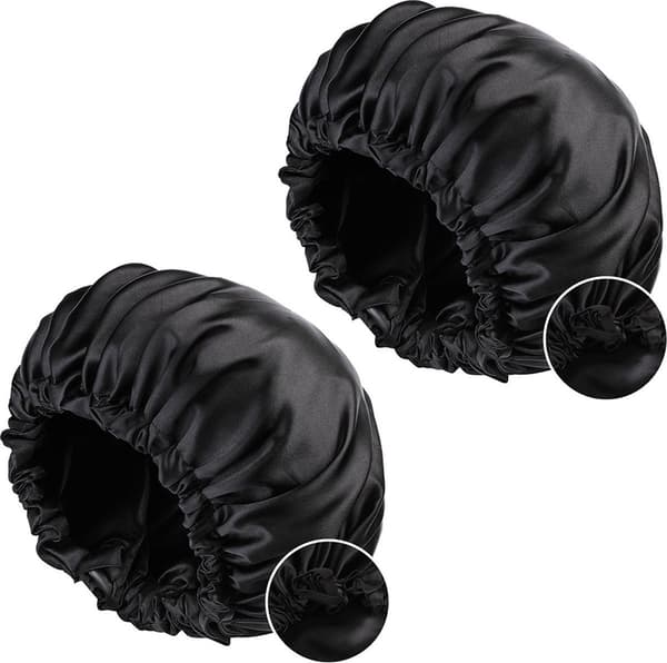 To-delt sæt - Satin nattehue - Nattehue - Sort
