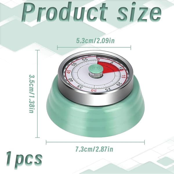 Mekanisk kjøkkentimer, 60 minutters nedtellingstimer, rustfritt stål, retrodesign, mintgrønn, kort timer for matlaging og baking