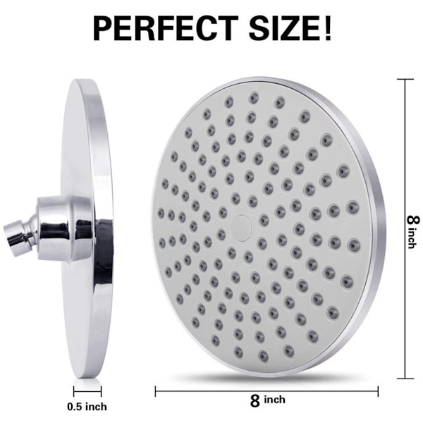 Regndusjhode - overliggende dusjhode - 20 cm diameter - regndusjhode - rundt dusjhode - rustfritt stål - vannbesparende dusjhode