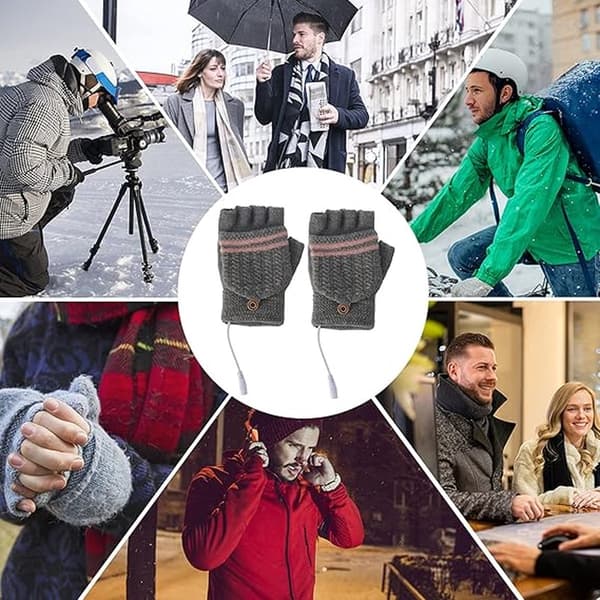 Unisex USB Opvarmede Handsker - Strikkede Beskyttelseshandsker - Grå