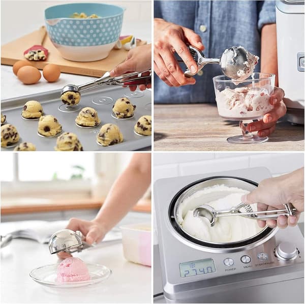 Cookie Ske Sæt - Tre-delt Cookie Ske Sæt - Rustfrit Stål - 4cm + 5cm + 6cm - Is Scoop Clip