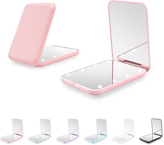 ING LED Makeup Spejl—Pink—Foldbart Håndholdt Spejl 8× LED 2835—2× Forstørrelse