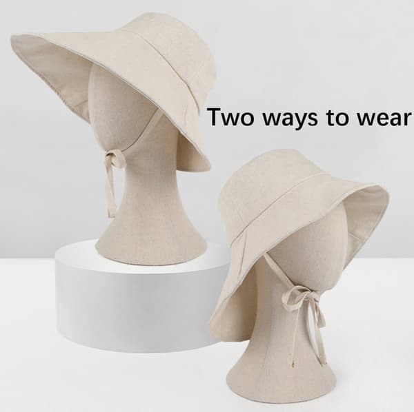 ING Dame Solhat, 17 cm, Solhat, Kvinder, UV-beskyttelse, UV-resistent, Justerbar & Sammenfoldelig Strandhat, Sammenfoldelig, Bred Skygge, Beige