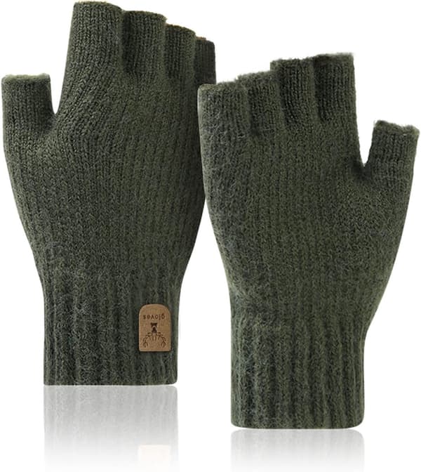 ING Varme Strikkede Luffer med Fingre til Efterår og Vinter Unisex Grønne Handsker One Size